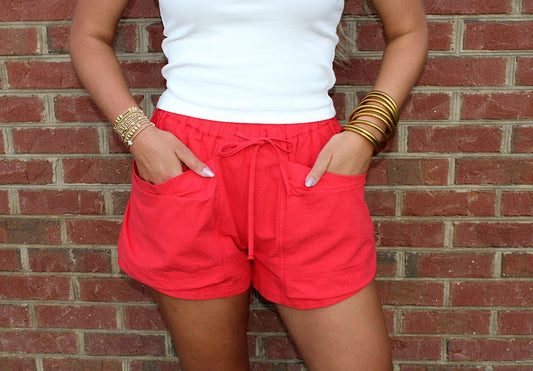Red Pocket Side Shorts
