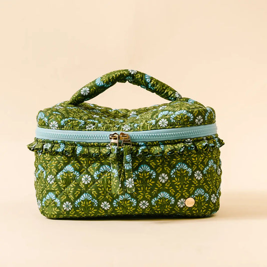 Glam & Go Quilted Cosmetic Bag - Everbloom Forest Green