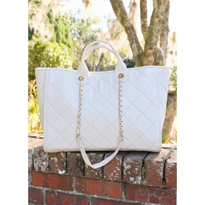 CAROLINE HILL | Cream Quilted Melissa Tote Bag