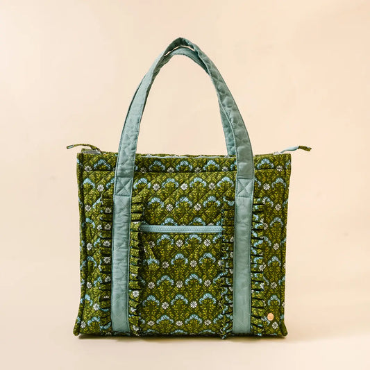 The Everyday Quilted Tote Bag - Everbloom Forest Green