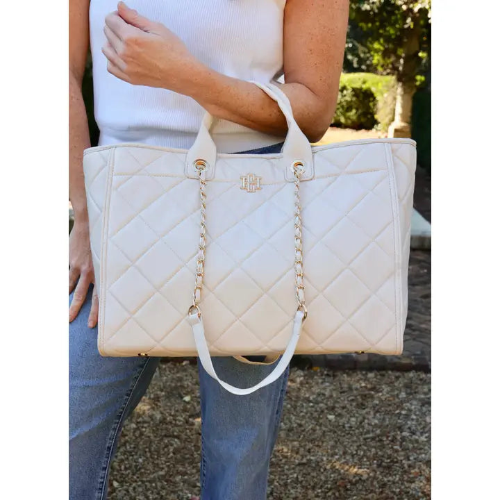 CAROLINE HILL | Cream Quilted Melissa Tote Bag