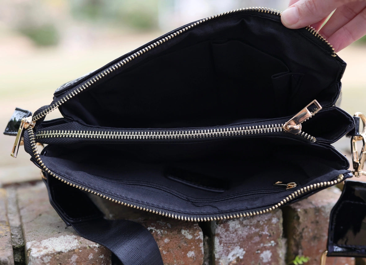 CAROLINE HILL | Black Patent Ariana Crossbody