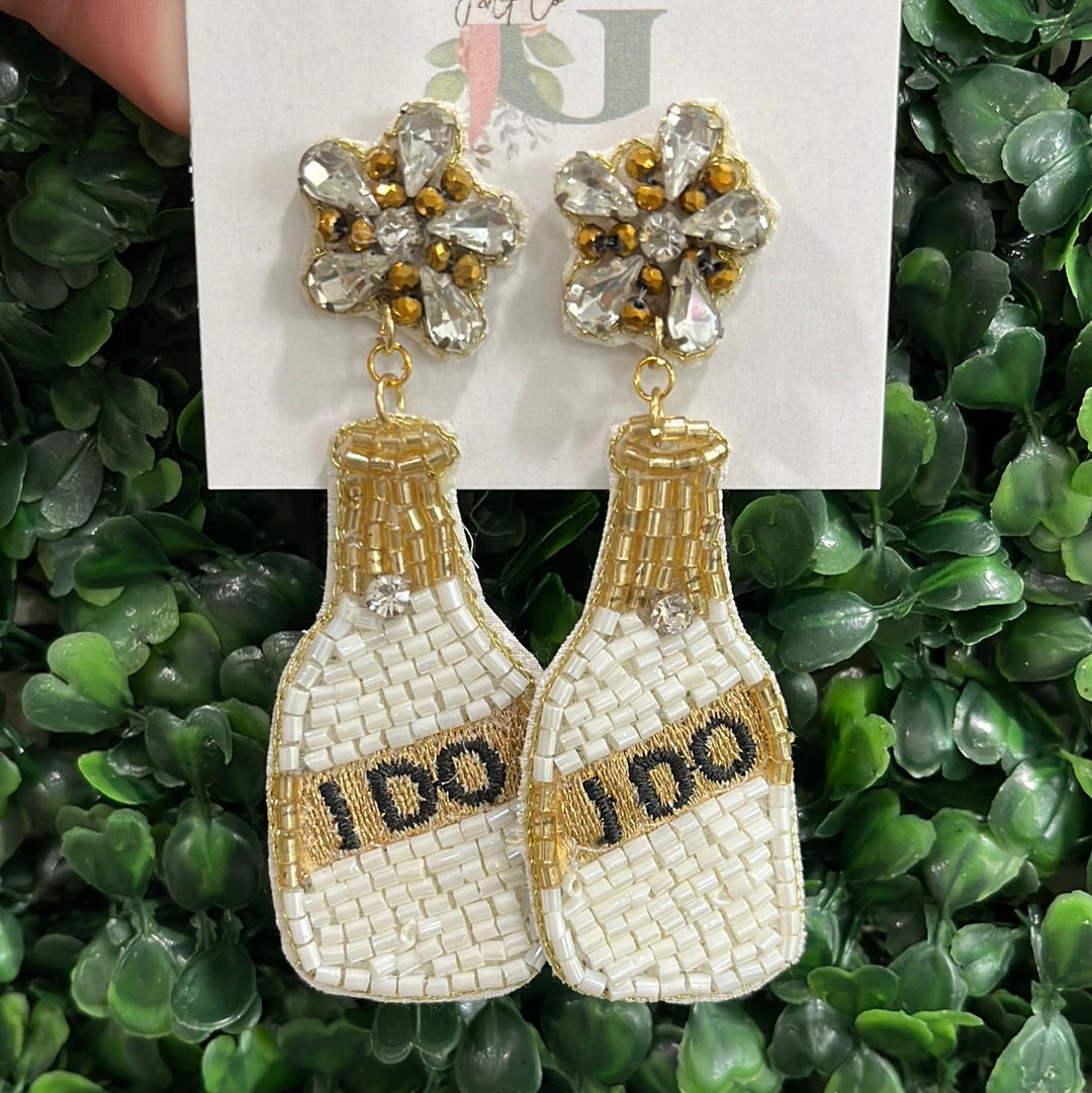 Diamond Studded- Beaded "I Do" Earrings