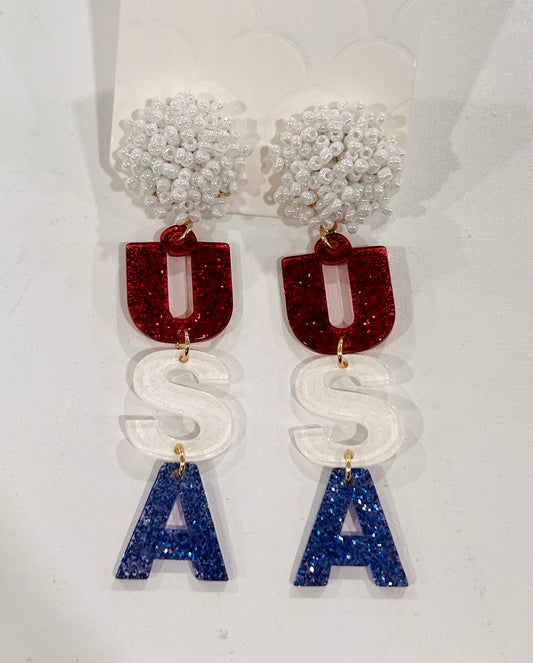 USA Pom Earrings