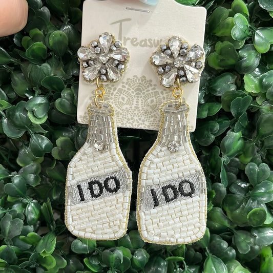 Diamond Studded- Beaded "I Do" Earrings