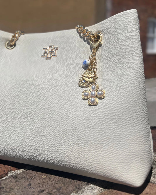 Caroline Hill | Verona Gold and Pearl Bag Charm Worn Gold