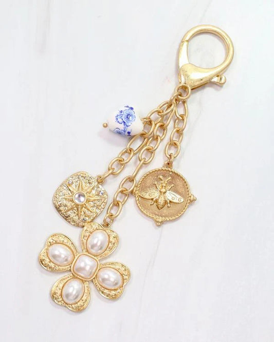 Caroline Hill | Verona Gold and Pearl Bag Charm Worn Gold