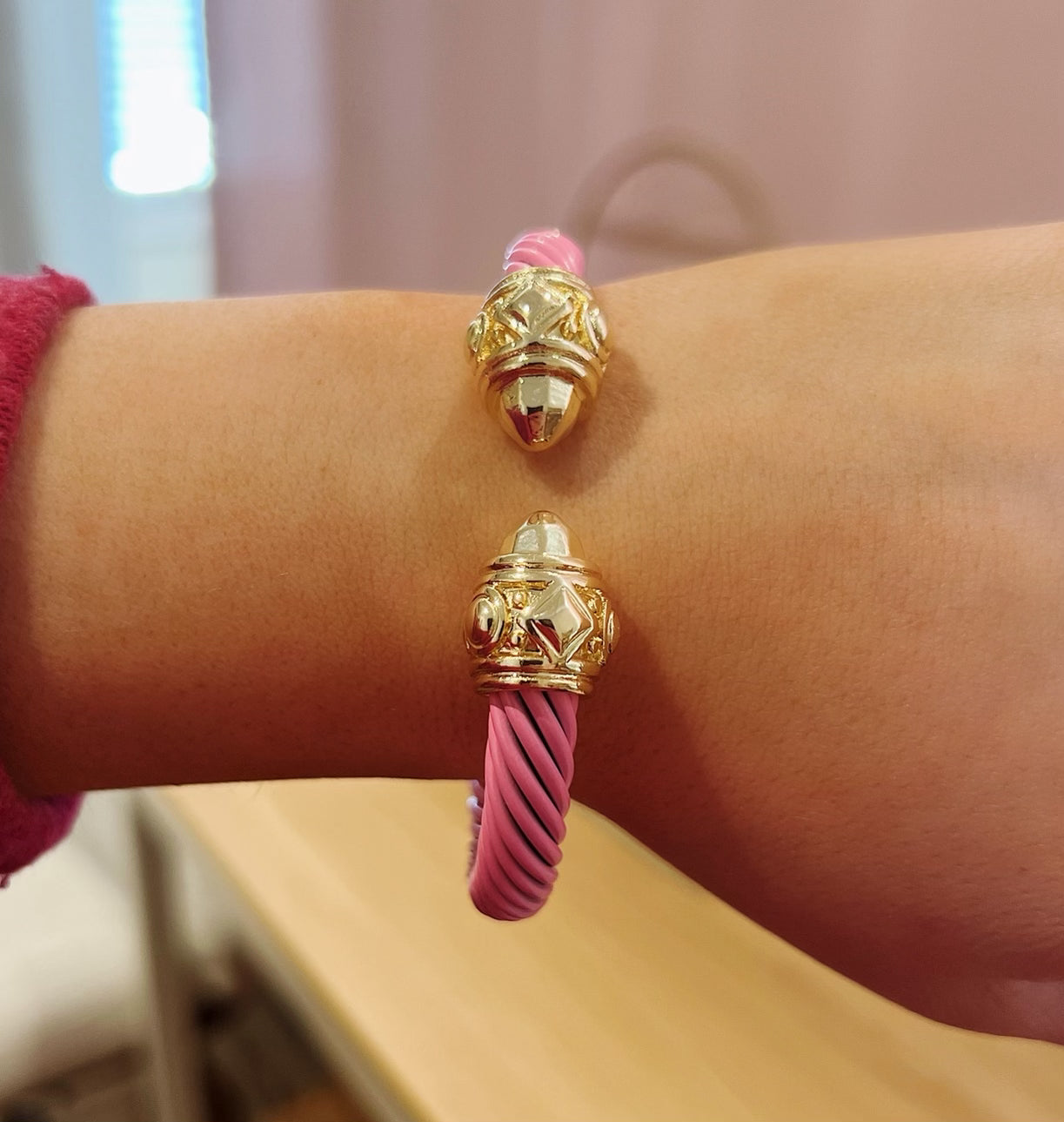 Gold Tip Pink Cable Cuff